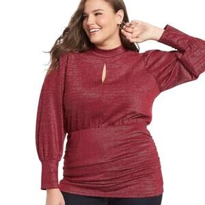 Lane Bryant Women's Mock Neck Keyhole Top with Ruched Sides Size 34/36 Metallic